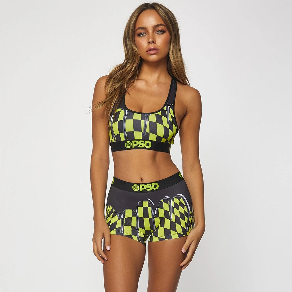 PSD Underwear Neon Drip Check Sports Bra PSD Underwear Neon Drip Check Sports Bra